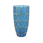 Ficha técnica e caractérísticas do produto Vaso Decorativo Vidro Azul e Dourado 16,5X32X16,5Cm