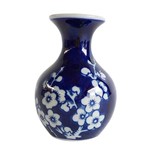 Vaso em Porcelana Azul Long Neck Cherry Flowers
