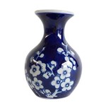 Ficha técnica e caractérísticas do produto Vaso em Porcelana Azul Long Neck Cherry Flowers