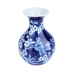 Ficha técnica e caractérísticas do produto Vaso Porcelana Long Neck Cherry Flowers Azul/Branco Gde