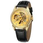 Ficha técnica e caractérísticas do produto Men's watch Vencedor do homem Auto Mecânica Assista Bead Skeleton Dial PU Leather Strap Male Wristwatch