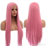 Ficha técnica e caractérísticas do produto Hot Selling Cosplay Long Straight Hair Wig Lace Front Wigs with Natural Hairline Pink Color High Temperature Fiber Synthetic Wig for Women