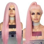 Ficha técnica e caractérísticas do produto Hot Selling Straight Hair Wig Lace Front Wigs with Natural Hairline Pink Color Cosplay Wig High Temperature Fiber Synthetic Wig for Women