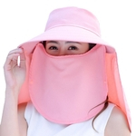 Ficha técnica e caractérísticas do produto Verão Mulheres cor sólida Aba larga Sunhat cobrir o rosto Neck Beach Outdoor Sunhat (rosa)