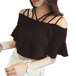 Ficha técnica e caractérísticas do produto Verão Off-a-ombro Mulheres DO manga curta T-shirt preto tecido confortável