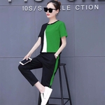 Ficha técnica e caractérísticas do produto Verão solto Casual Ninth Calças Sports terno de duas peças Suit Set Feminino