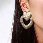 Ficha técnica e caractérísticas do produto Vintage Double Heart Pendant Mulheres Party Statement Brincos Stud Jewelry Gift