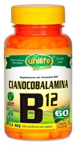 Ficha técnica e caractérísticas do produto Vitamina B12 Cianocobalamina 60 Cápsulas 450mg - Unilife