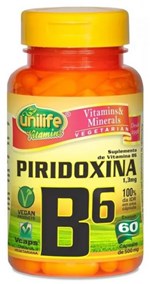 Ficha técnica e caractérísticas do produto Vitamina B6 - Piridoxina 500 Mg - 60 Capsulas - Unilife