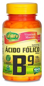 Ficha técnica e caractérísticas do produto Vitamina B9 - Acido Folico 500mg - 60 Capsulas - Unilife
