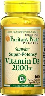 Ficha técnica e caractérísticas do produto Vitamina D3 2.000 Ui | 100 Softgels - Puritan's Pride 06/21