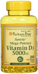 Ficha técnica e caractérísticas do produto Vitamina D3 5000iu Puritans Pride 200 Softgels