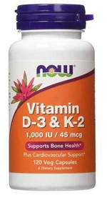 Ficha técnica e caractérísticas do produto Vitamina D3 e K2 - 1000 IU / 45mcg - Now