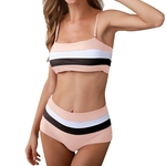 Ficha técnica e caractérísticas do produto 2 pcs / set Mulheres Summer Beach Sexy Stripe Correspondência de cores Swimsuit Set Swimwear